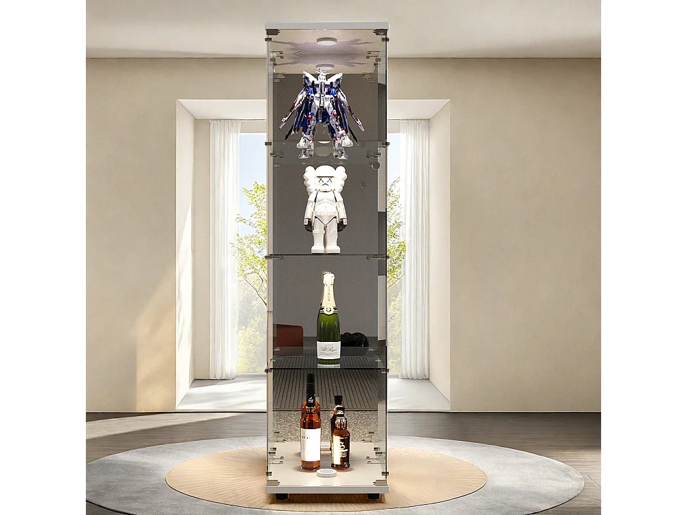 Moderna vitrina de cristal con iluminación LED - Blanca, 36,5 x 42,5 x 164 cm, 1 puerta 4 estantes