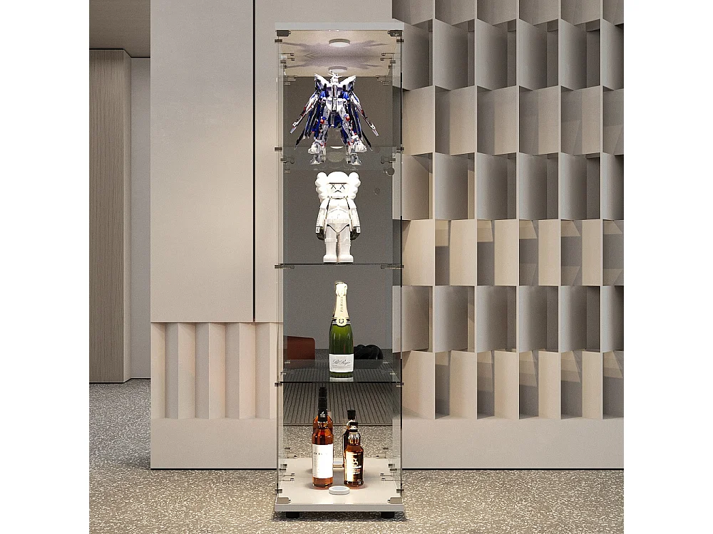Moderna vitrina de cristal con iluminación LED - Blanca, 36,5 x 42,5 x 164 cm, 1 puerta 4 estantes