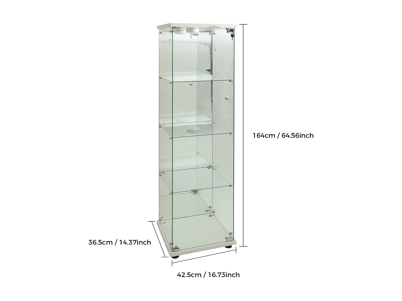 Moderna vitrina de cristal con iluminación LED - Blanca, 36,5 x 42,5 x 164 cm, 1 puerta 4 estantes