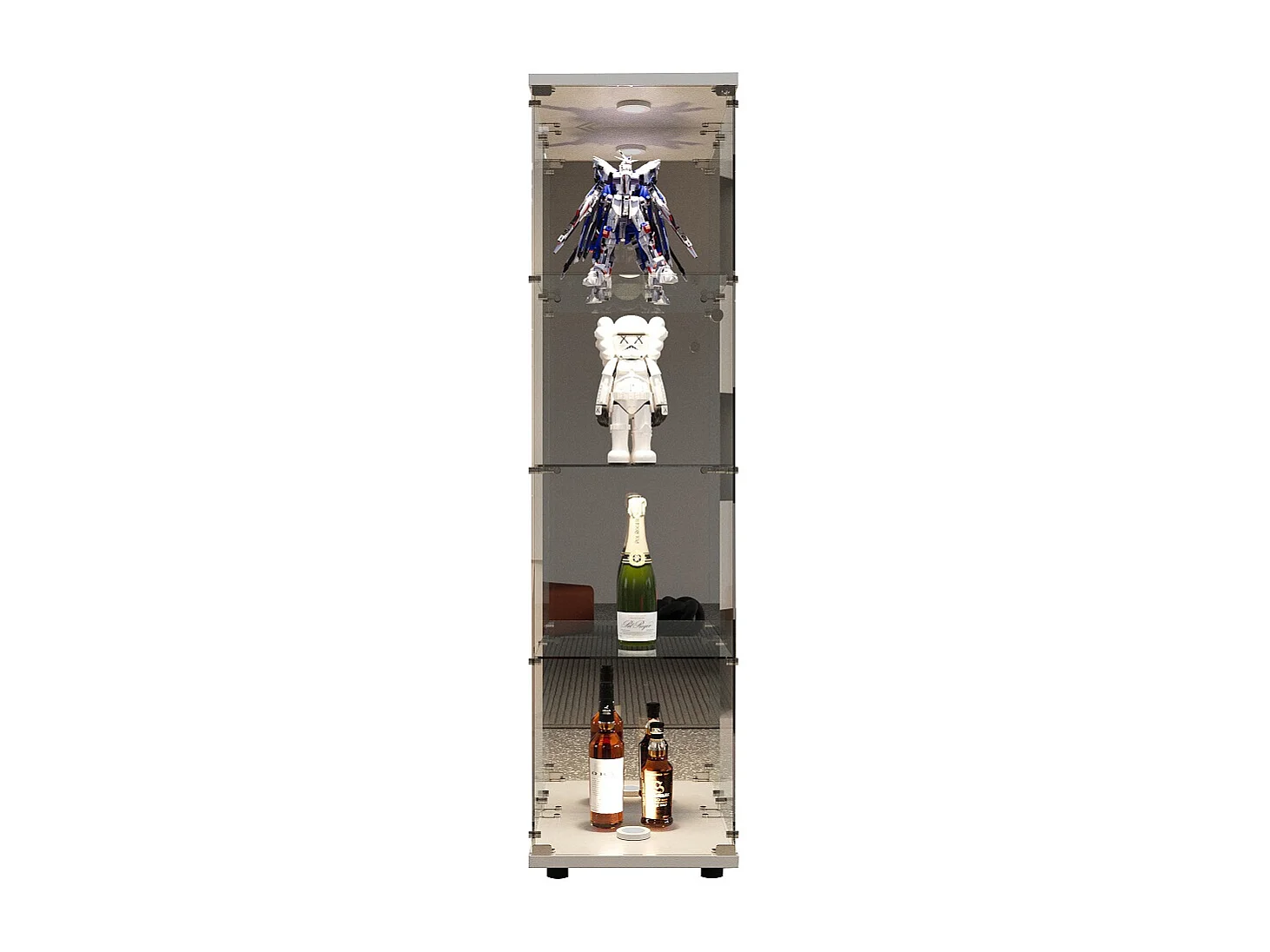 Moderna vitrina de cristal con iluminación LED - Blanca, 36,5 x 42,5 x 164 cm, 1 puerta 4 estantes