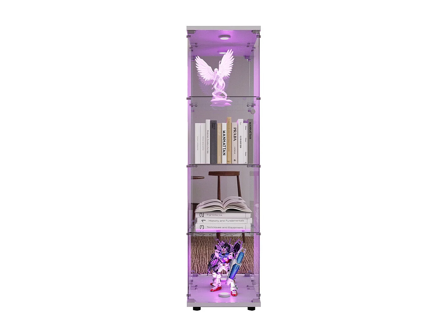 Moderna vitrina de cristal con iluminación LED - Blanca, 36,5 x 42,5 x 164 cm, 1 puerta 4 estantes