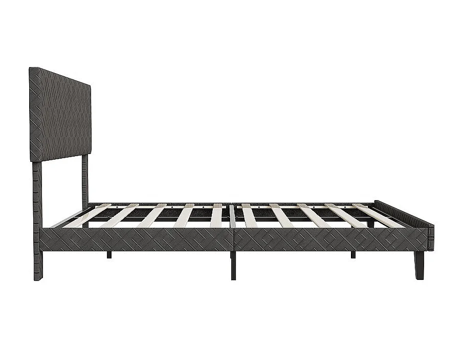 Klätt plattformsäng - 140 x 200 cm - Geometriskt huvudgavel - Linne - Grå
