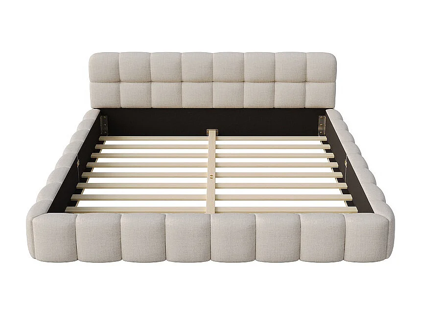 Lit plat - 140 x 190 cm - Design matelas avec dossier doux - Linge de maison - Beige