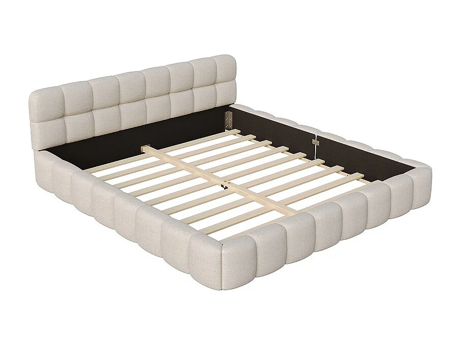 Lit plat - 140 x 190 cm - Design matelas avec dossier doux - Linge de maison - Beige