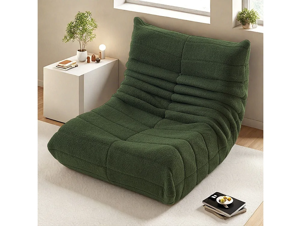 Canapés en sac de haricot - 86 x 105 x 75 cm - Canapé au sol sans bras avec dossier - Laine d'agneau - Vert