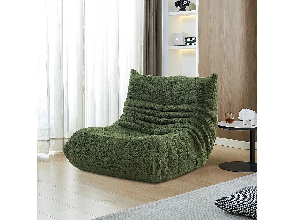Canapés en sac de haricot - 86 x 105 x 75 cm - Canapé au sol sans bras avec dossier - Laine d'agneau - Vert