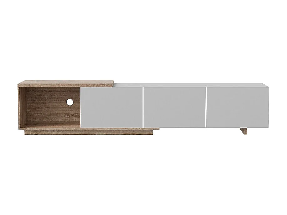 Supports TV extensibles - 240 x 44 x 38 cm - avec éclairage LED Entreposage ouvert et 3 tiroirs tiroirs - Blanc