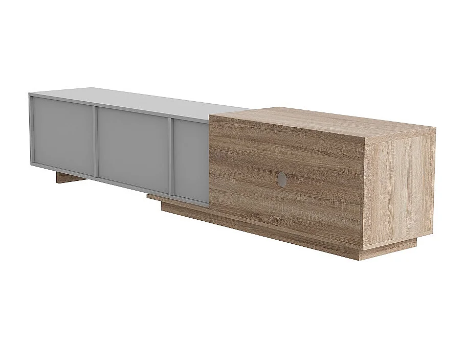 Supports TV extensibles - 240 x 44 x 38 cm - avec éclairage LED Entreposage ouvert et 3 tiroirs tiroirs - Blanc
