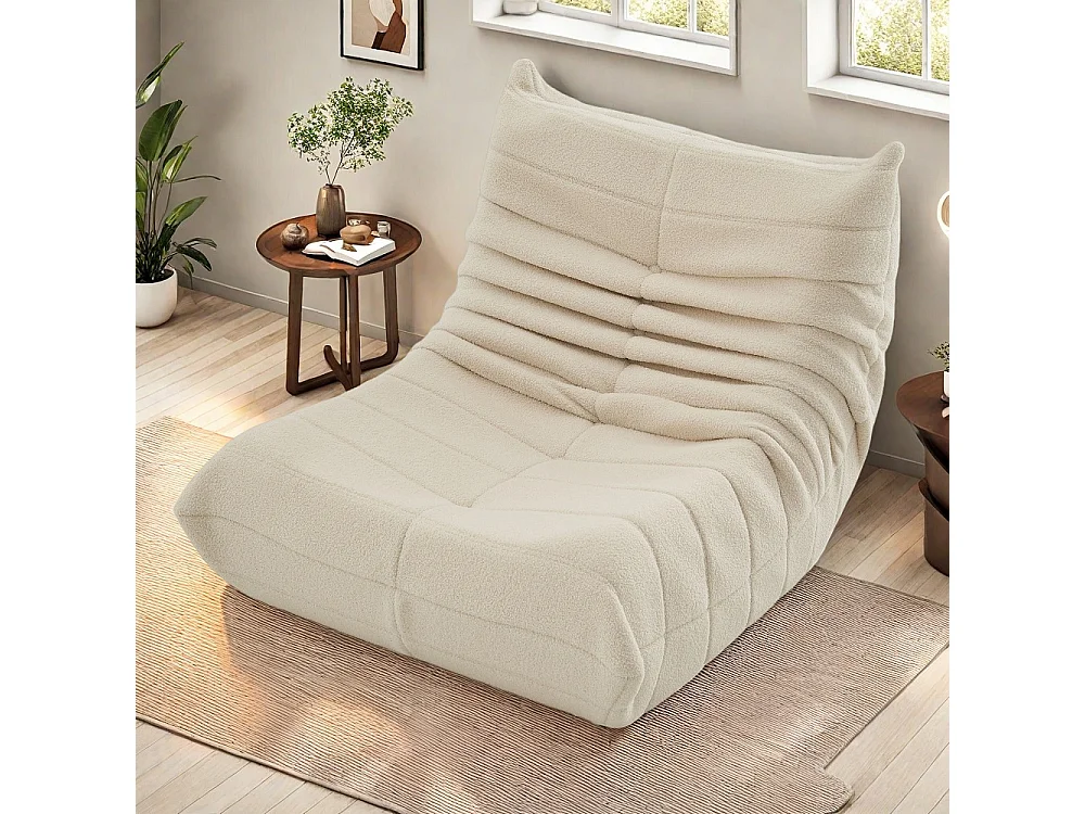 Canapés en sac de haricot - 86 x 105 x 75 cm - Canapé au sol sans bras avec dossier - Laine d'agneau - Beige