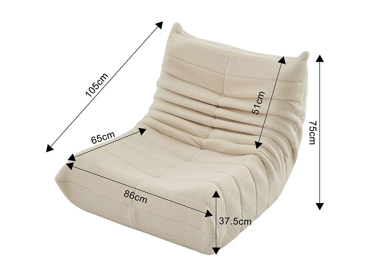 Canapés en sac de haricot - 86 x 105 x 75 cm - Canapé au sol sans bras avec dossier - Laine d'agneau - Beige