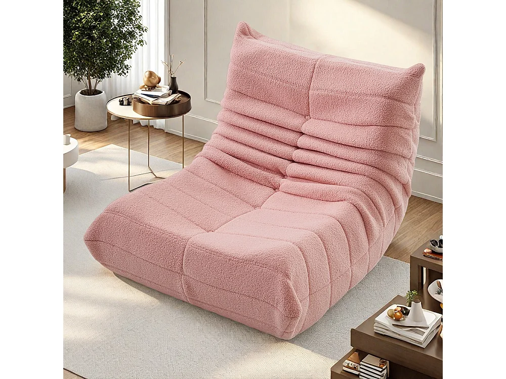 Canapés en sac de haricot - 86 x 105 x 75 cm - Canapé au sol sans bras avec dossier - Laine d'agneau - Rose