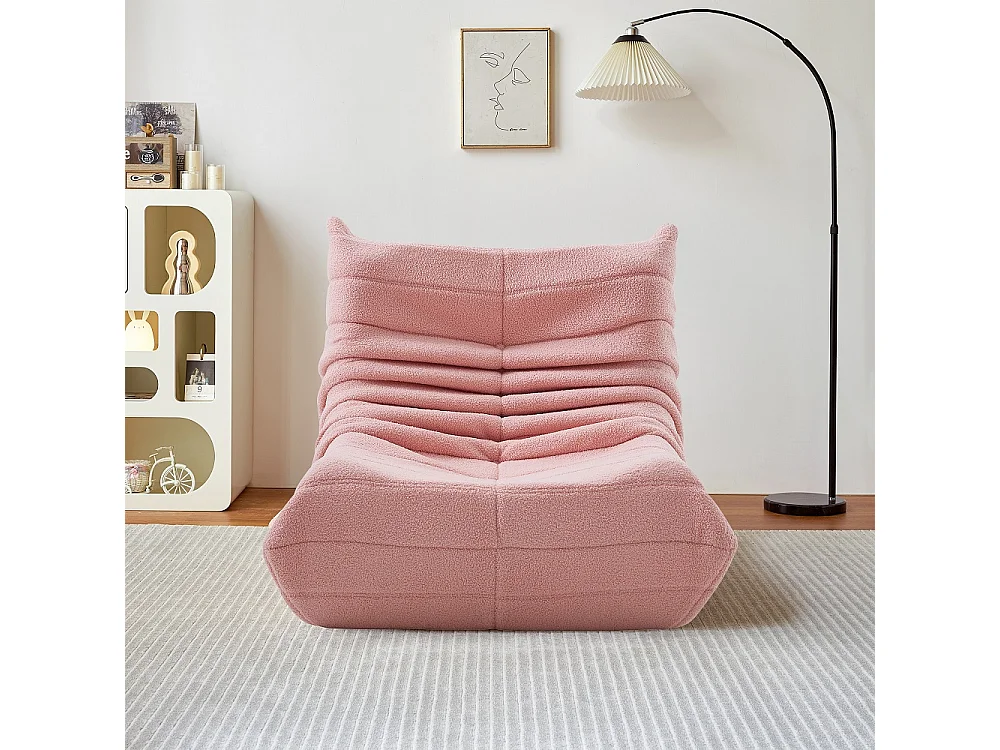 Canapés en sac de haricot - 86 x 105 x 75 cm - Canapé au sol sans bras avec dossier - Laine d'agneau - Rose