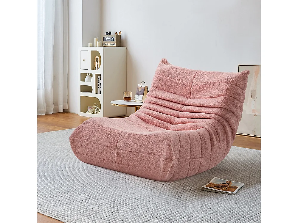 Canapés en sac de haricot - 86 x 105 x 75 cm - Canapé au sol sans bras avec dossier - Laine d'agneau - Rose