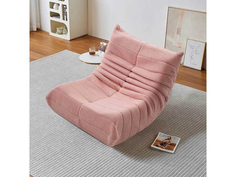 Canapés en sac de haricot - 86 x 105 x 75 cm - Canapé au sol sans bras avec dossier - Laine d'agneau - Rose