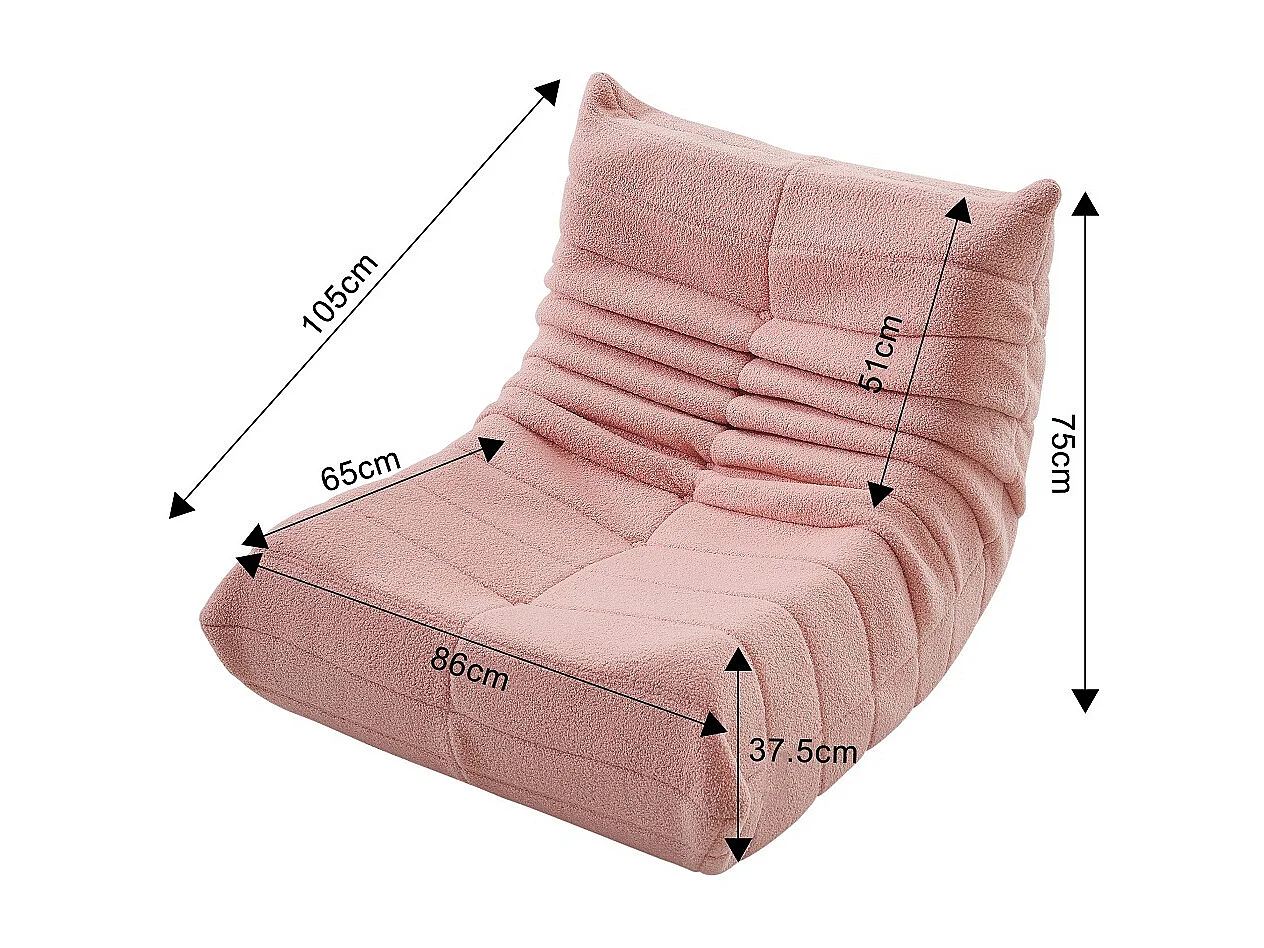 Canapés en sac de haricot - 86 x 105 x 75 cm - Canapé au sol sans bras avec dossier - Laine d'agneau - Rose