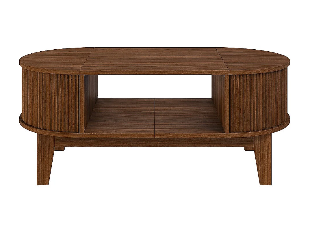 Ovalt soffbord med förvaring - 100 x 50 x 50,4 cm - Industriell stil valnötträ
