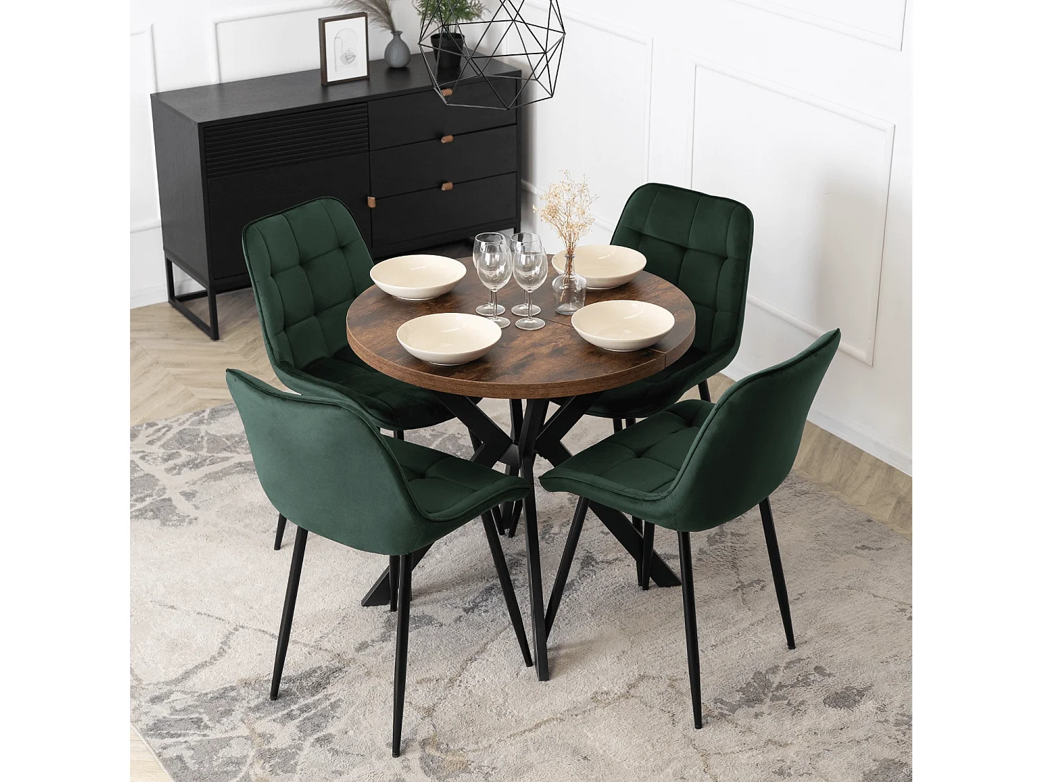 Table extensible DORIAN de dimensions 80-160 cm en chêne rustique avec pieds noirs