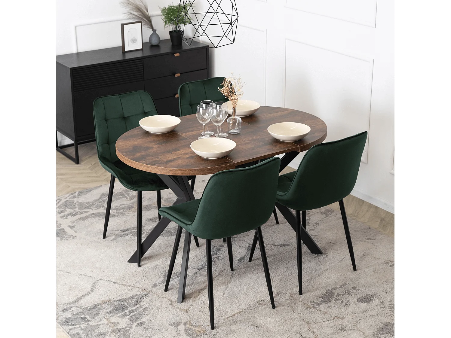 Table extensible DORIAN de dimensions 80-160 cm en chêne rustique avec pieds noirs