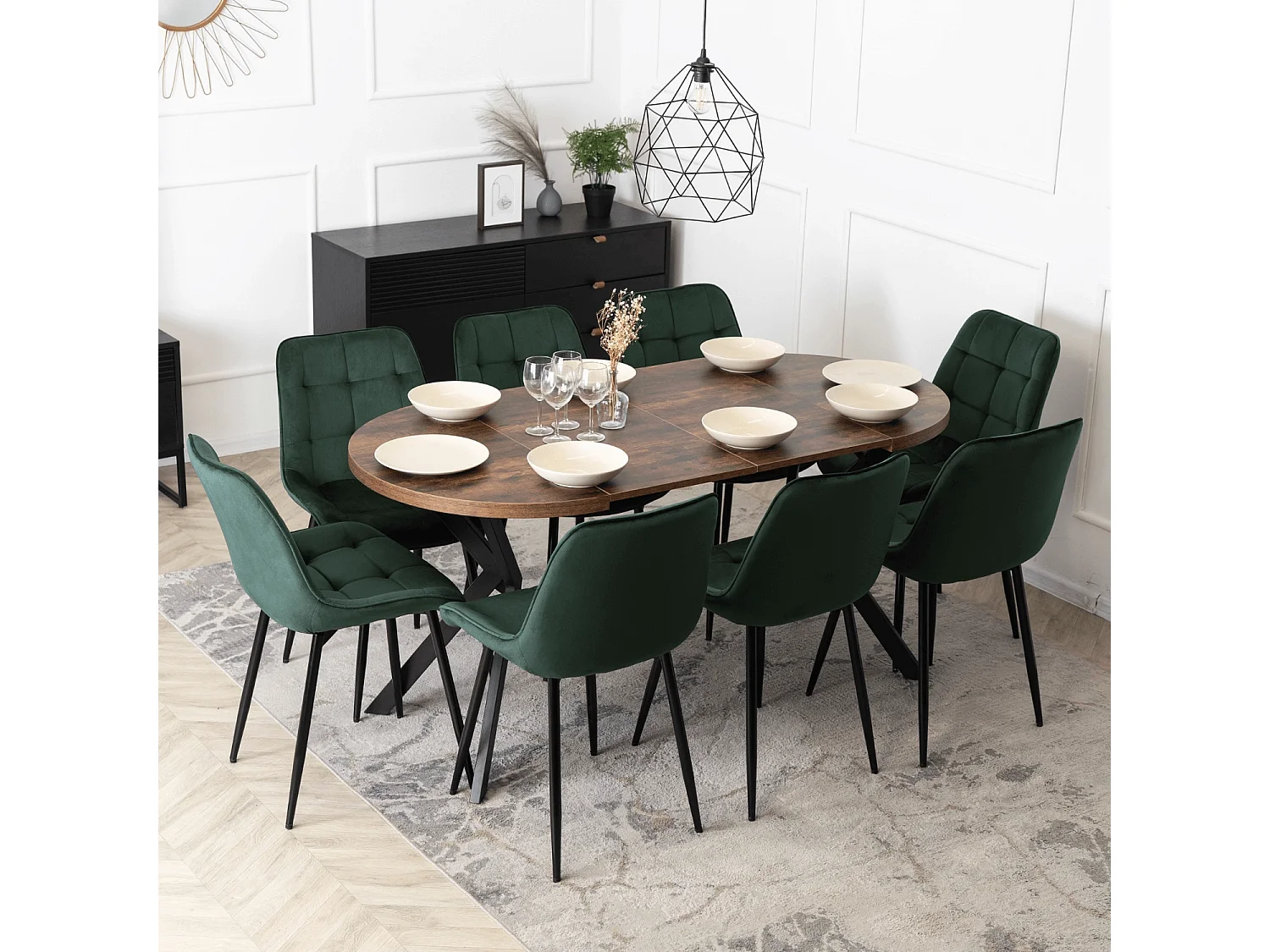 Table extensible DORIAN de dimensions 80-160 cm en chêne rustique avec pieds noirs