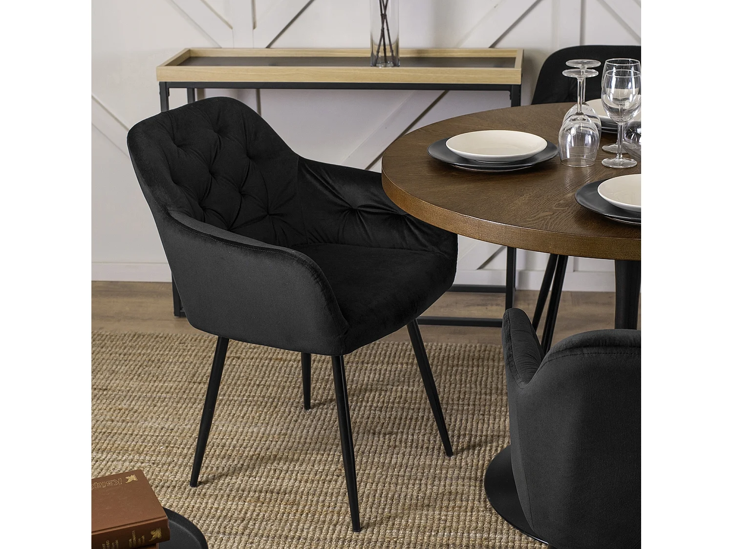 LINO-bord 100 cm i valnöt med ben i svart