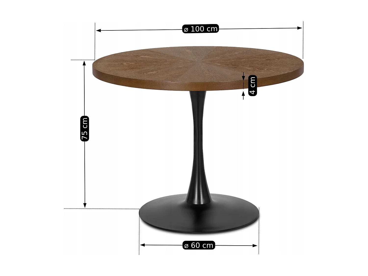 LINO-bord 100 cm i valnöt med ben i svart