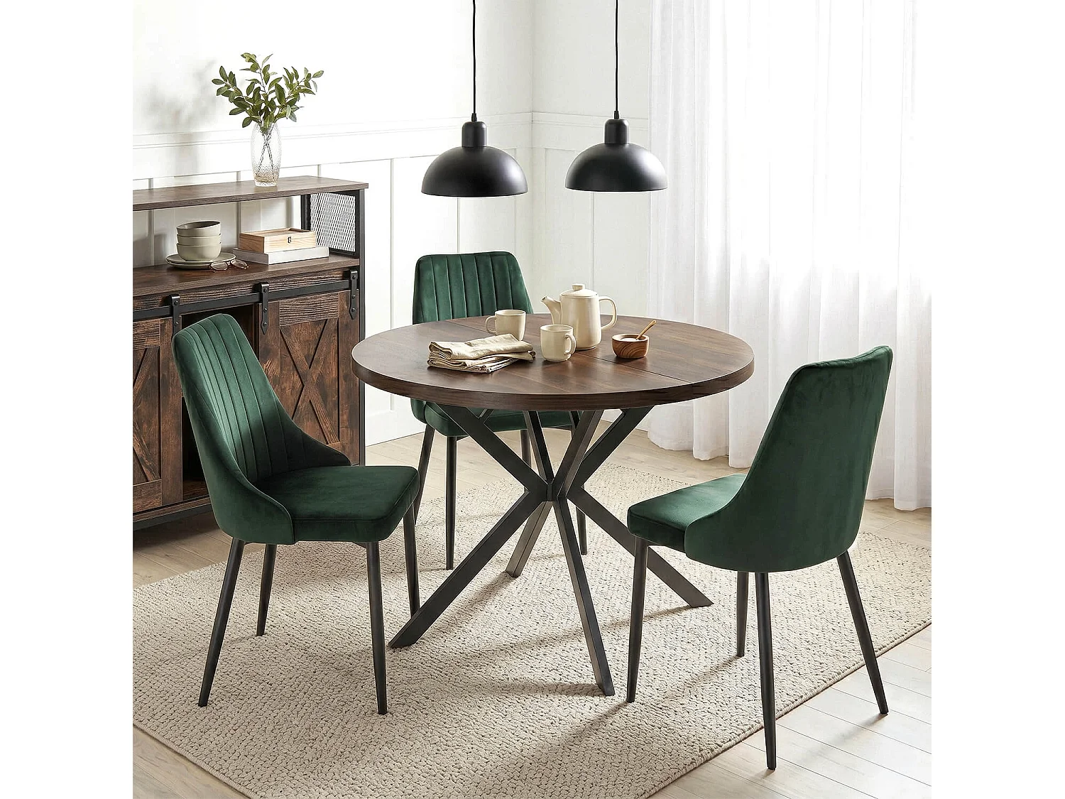 Table extensible DORIAN de dimensions 80-160 cm couleur noyer avec pieds noirs