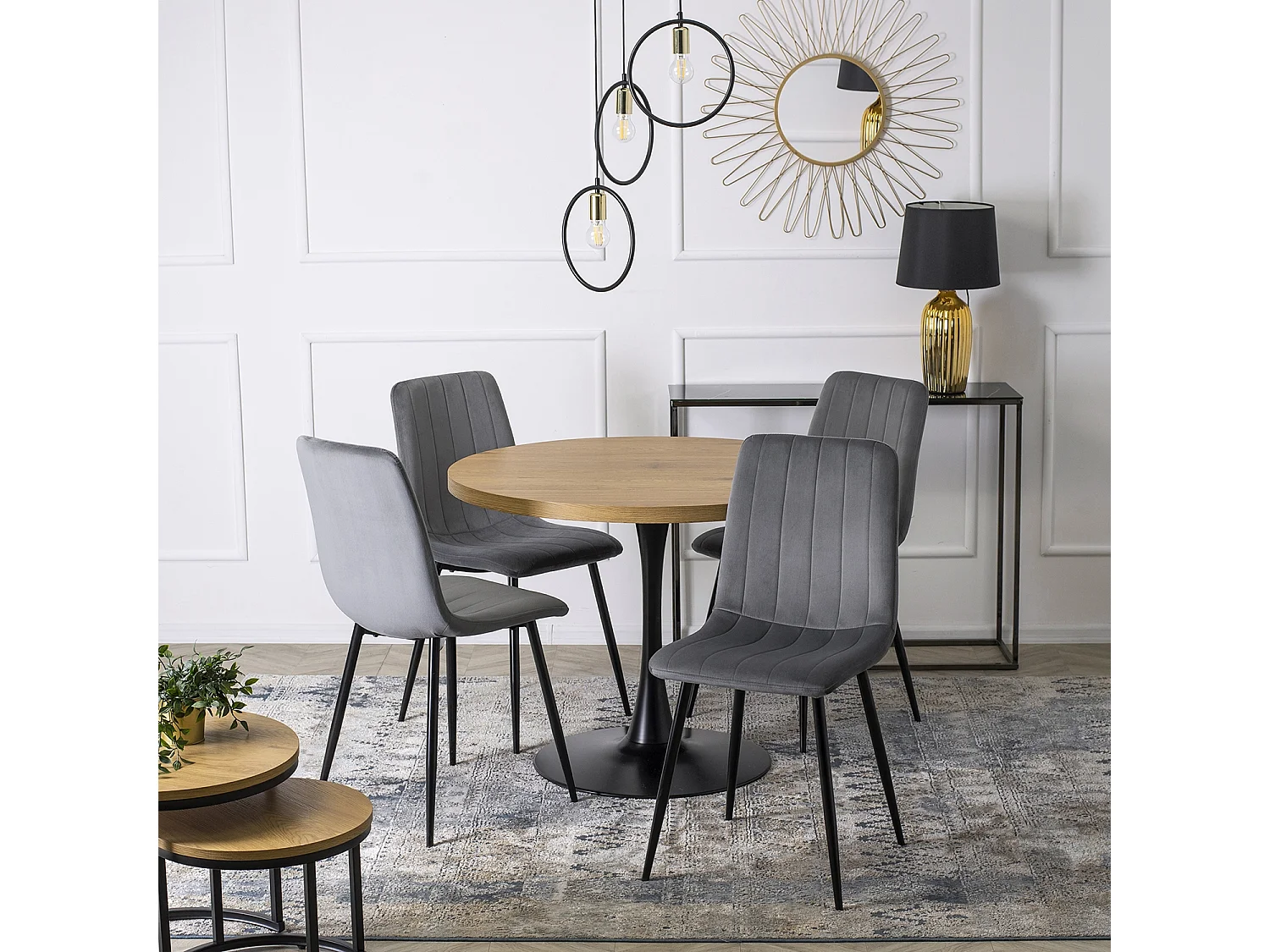 Table en lino, 100 cm en chêne doré avec des pieds noirs
