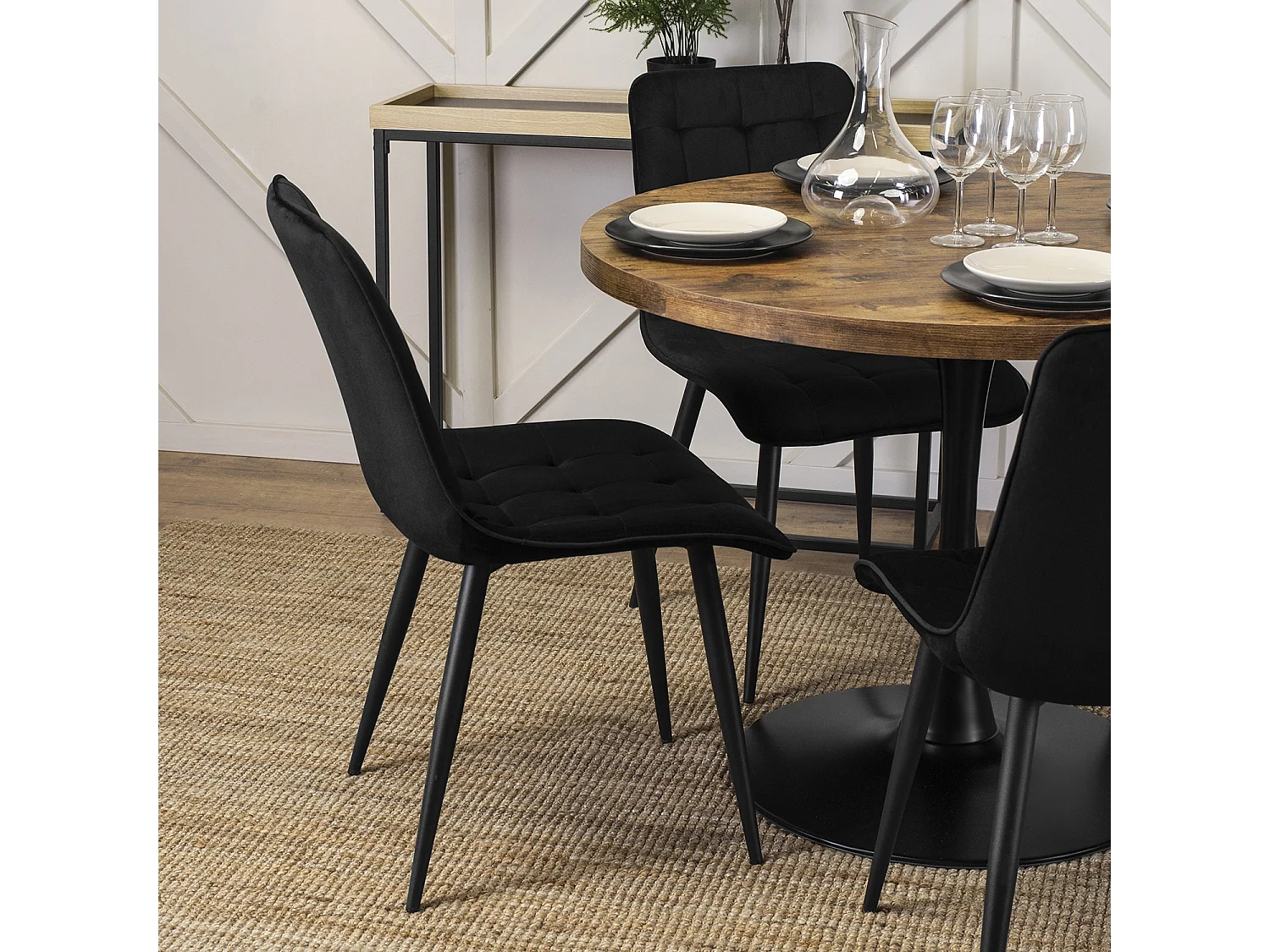 Table en linéro, 100 cm en chêne rustique, avec des pieds noirs