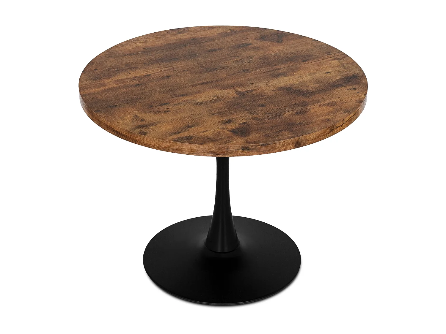 Table en linéro, 100 cm en chêne rustique, avec des pieds noirs