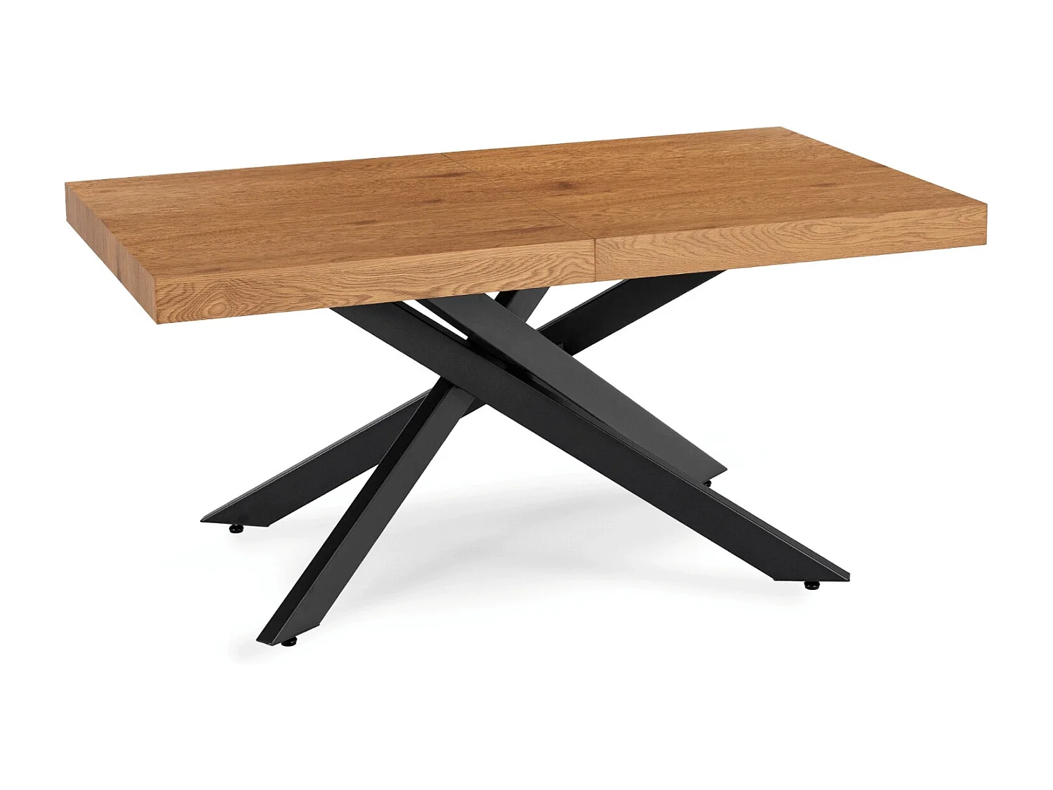 Table extensible HAMPTON de 160 à 240 cm en colrose en chêne doré avec pieds noirs