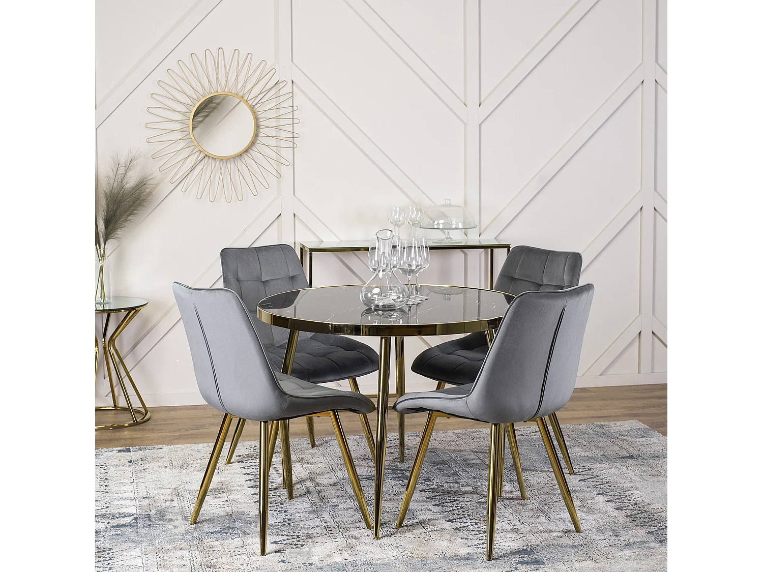TINGA table 100 cm in Black with legs in Gold
