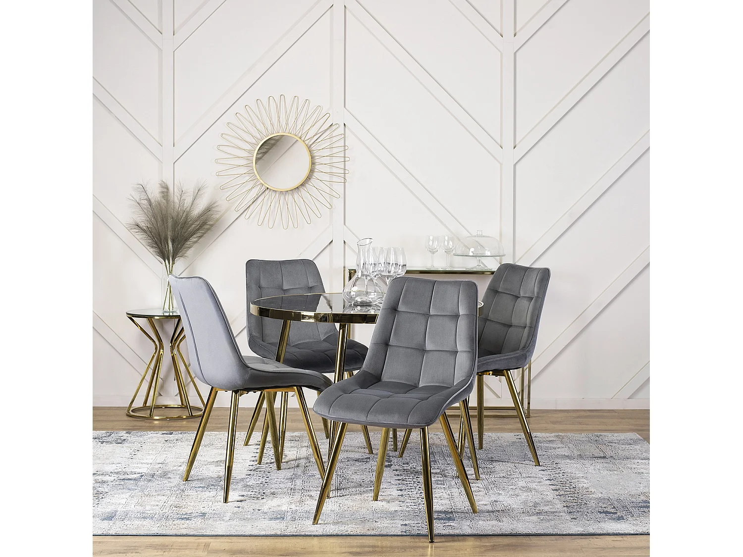 TINGA table 100 cm in Black with legs in Gold
