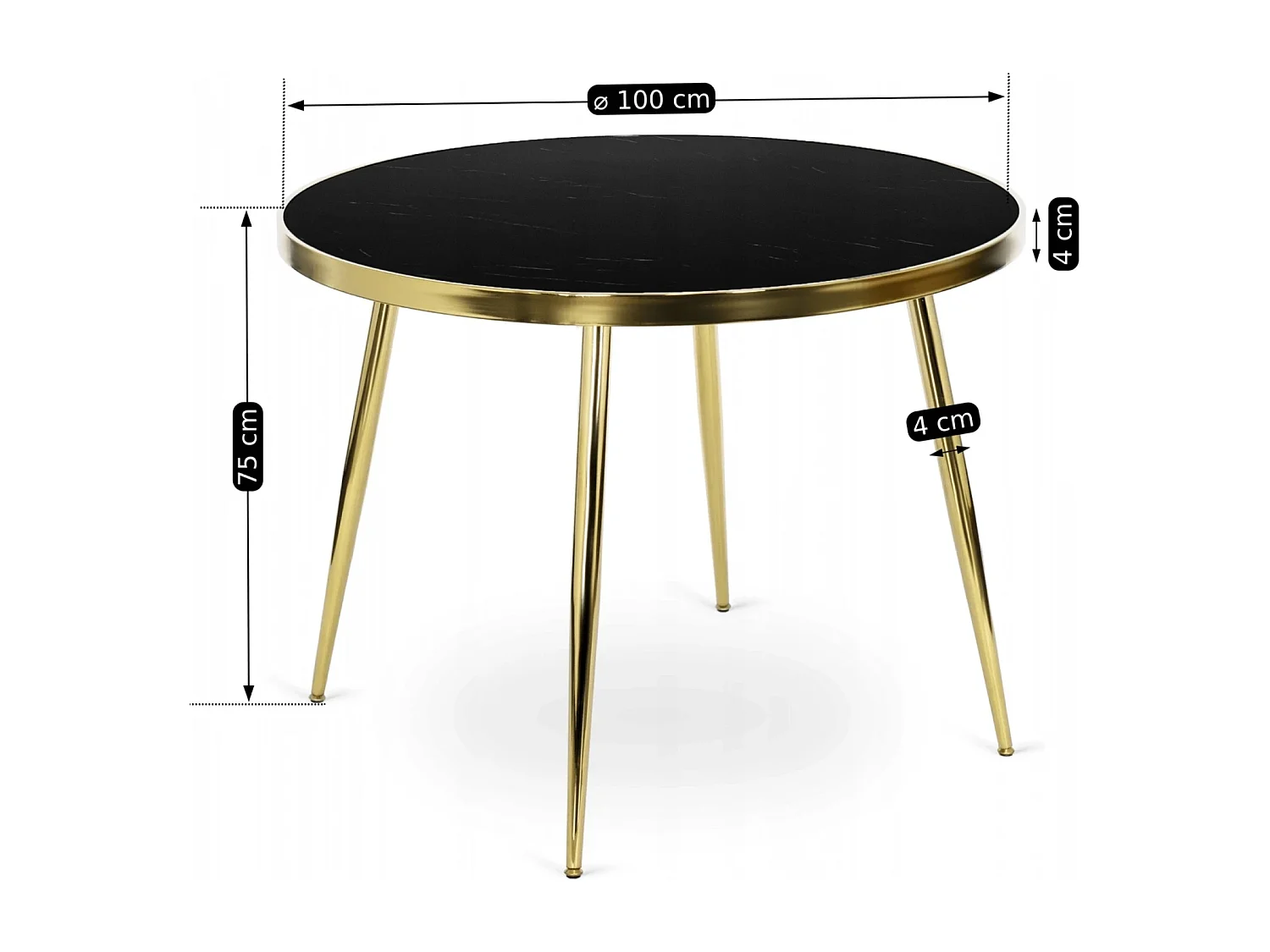 TINGA table 100 cm in Black with legs in Gold