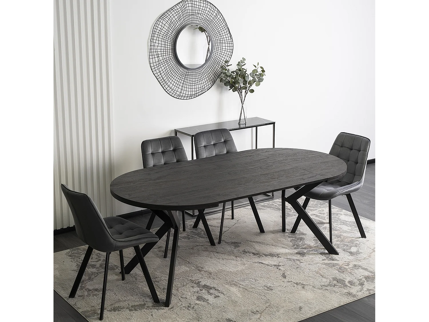 Table extensible LUKAS mesurant 100 à 250 cm en noir avec des pieds en noir