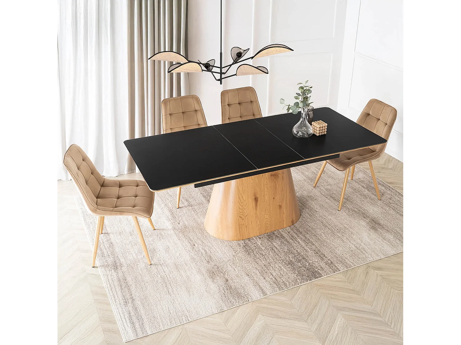 Table extensible LISBON de dimensions 160-200 cm en pied noir en chêne
