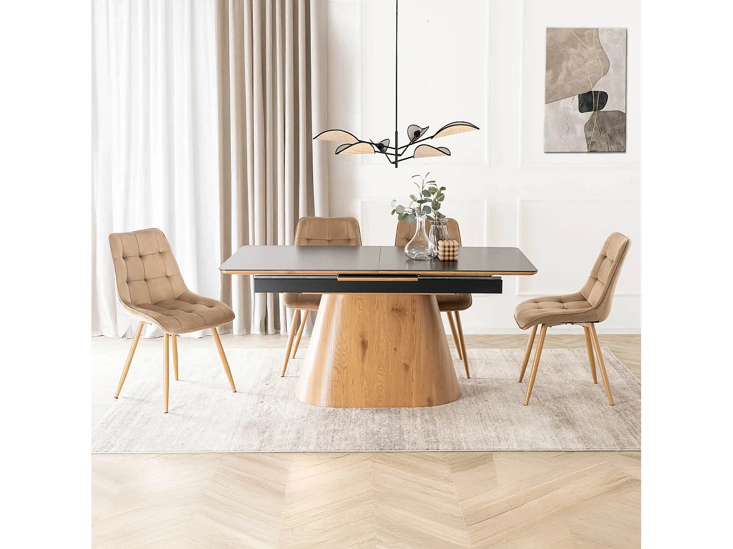 Table extensible LISBON de dimensions 160-200 cm en pied noir en chêne