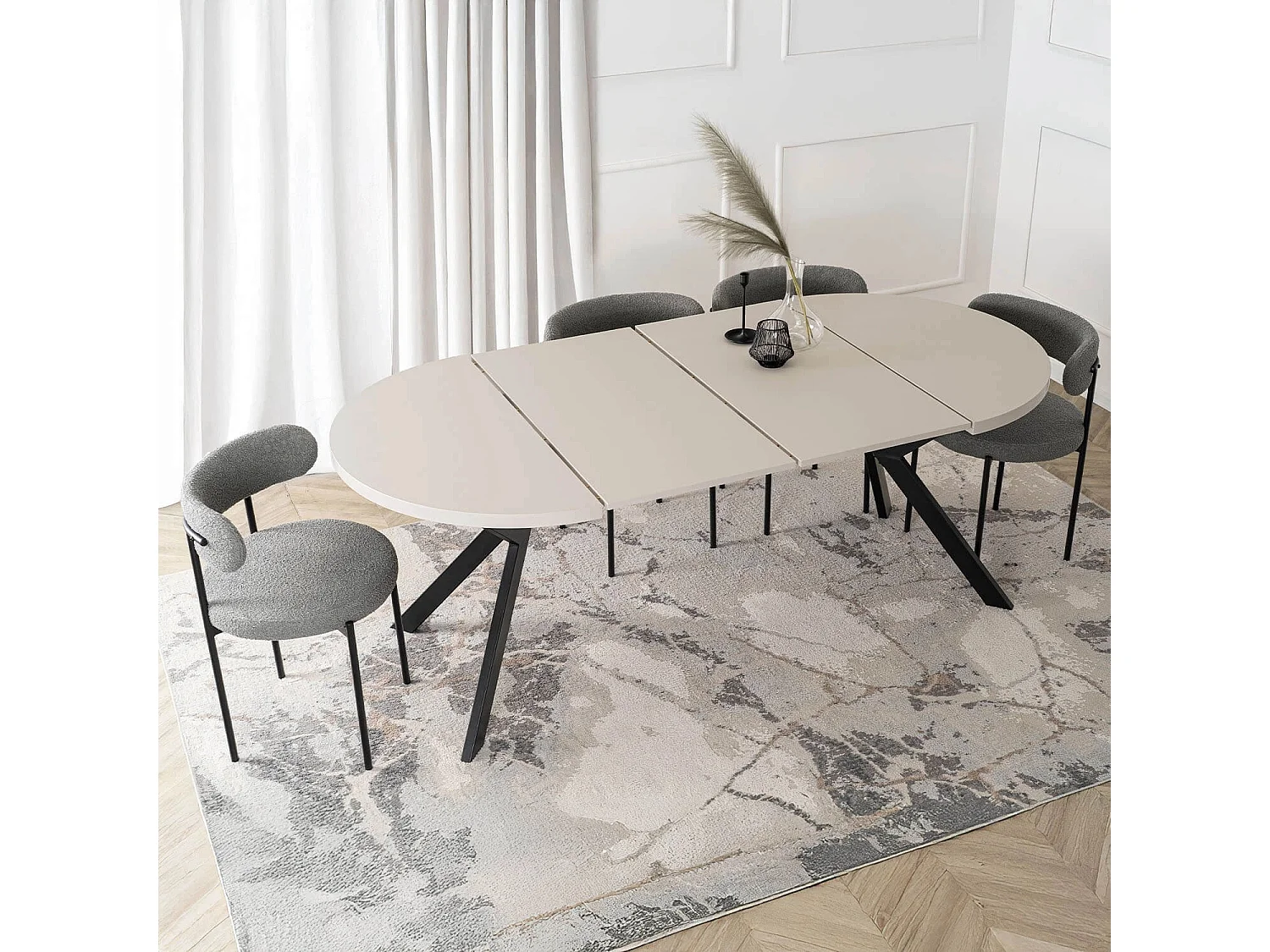 LUKAS extendable table with dimensions of 100-250 cm in cashmere, legs in Black