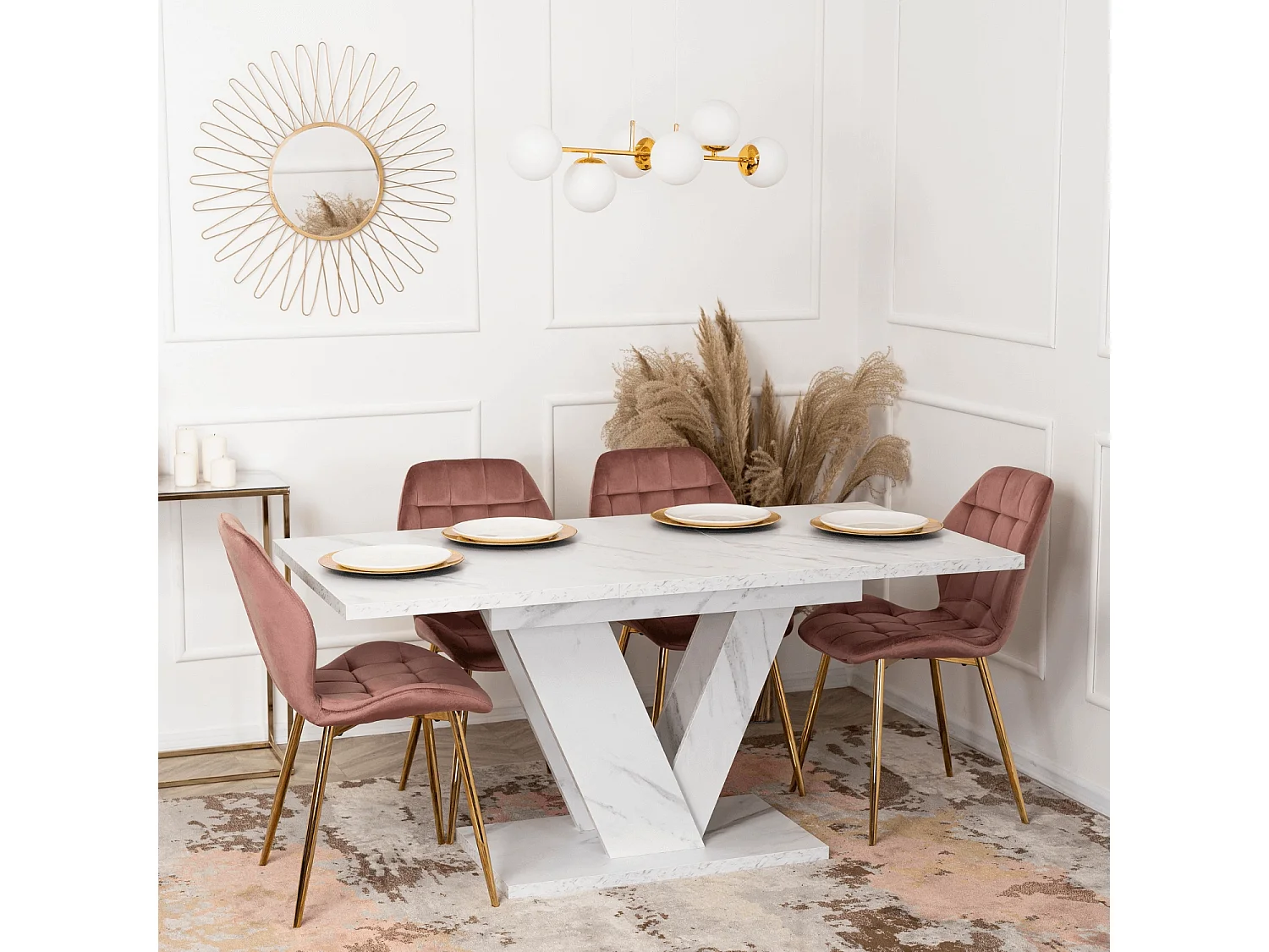 Mesa extensível CLARK em dimensões 120-160 cm em mármore branco