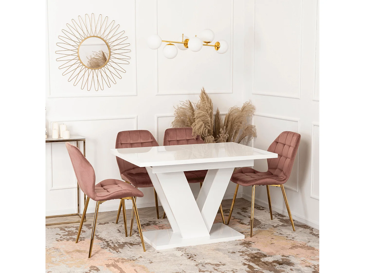 Table extensible CLARK aux dimensions 120-160 cm en blanc avec pieds en blanc brillant