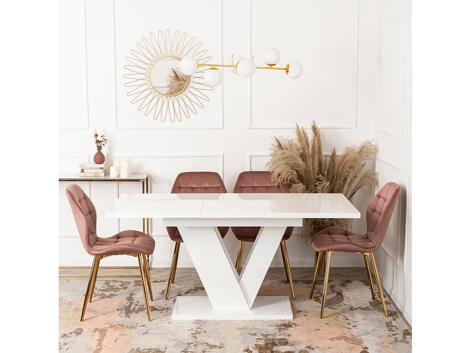 Table extensible CLARK aux dimensions 120-160 cm en blanc avec pieds en blanc brillant
