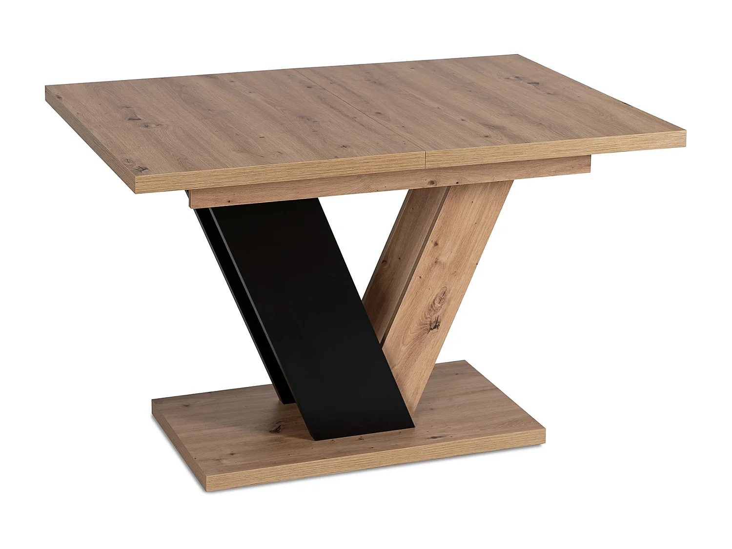 Table extensible CLARK de dimensions 120-160 cm en chêne artisan avec pied noir