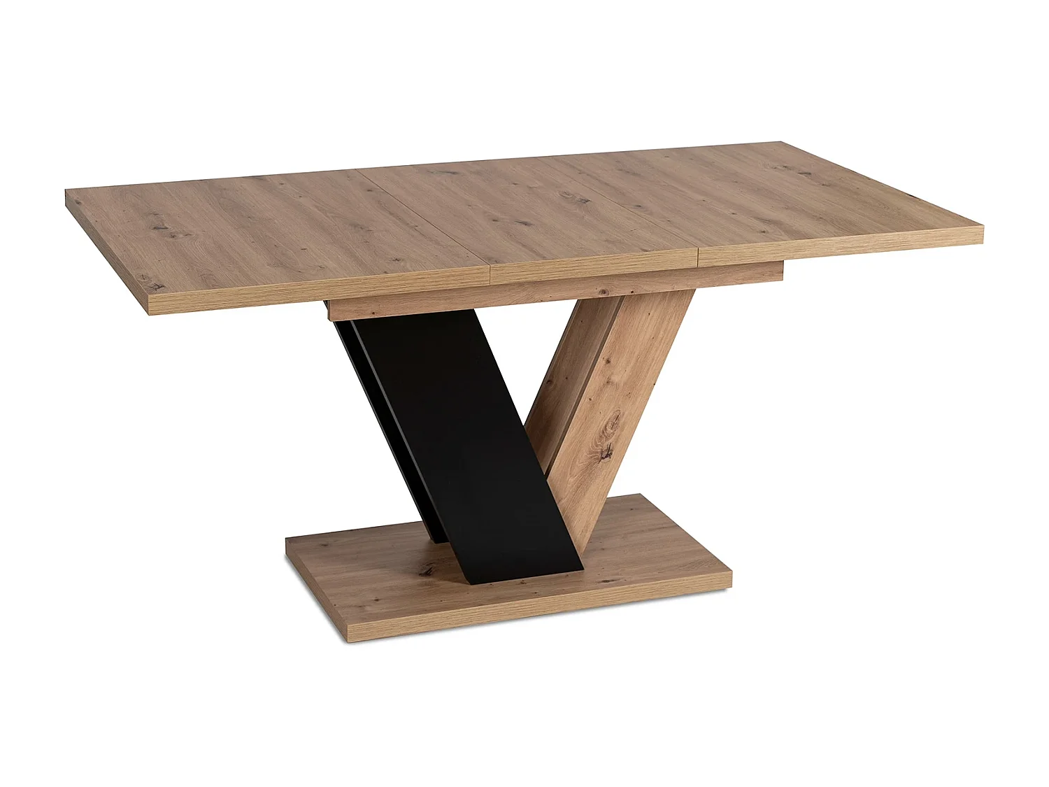 Table extensible CLARK de dimensions 120-160 cm en chêne artisan avec pied noir