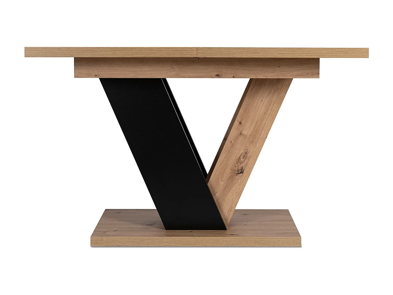 Table extensible CLARK de dimensions 120-160 cm en chêne artisan avec pied noir