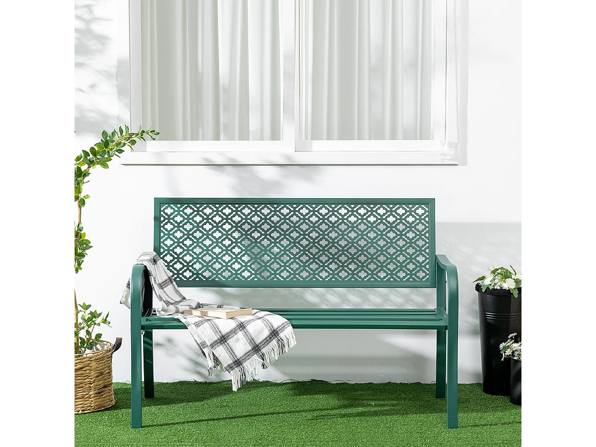 2-Sitzer Gartenbank mit Armlehne Sitzbank Parkbank 280 kg Tragkraft für Terrasse & Garten 27x63x83cm Grün