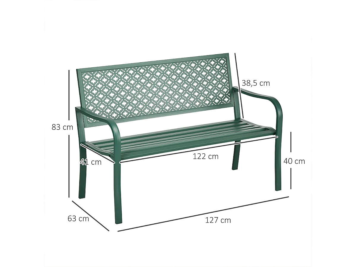 2-Sitzer Gartenbank mit Armlehne Sitzbank Parkbank 280 kg Tragkraft für Terrasse & Garten 27x63x83cm Grün