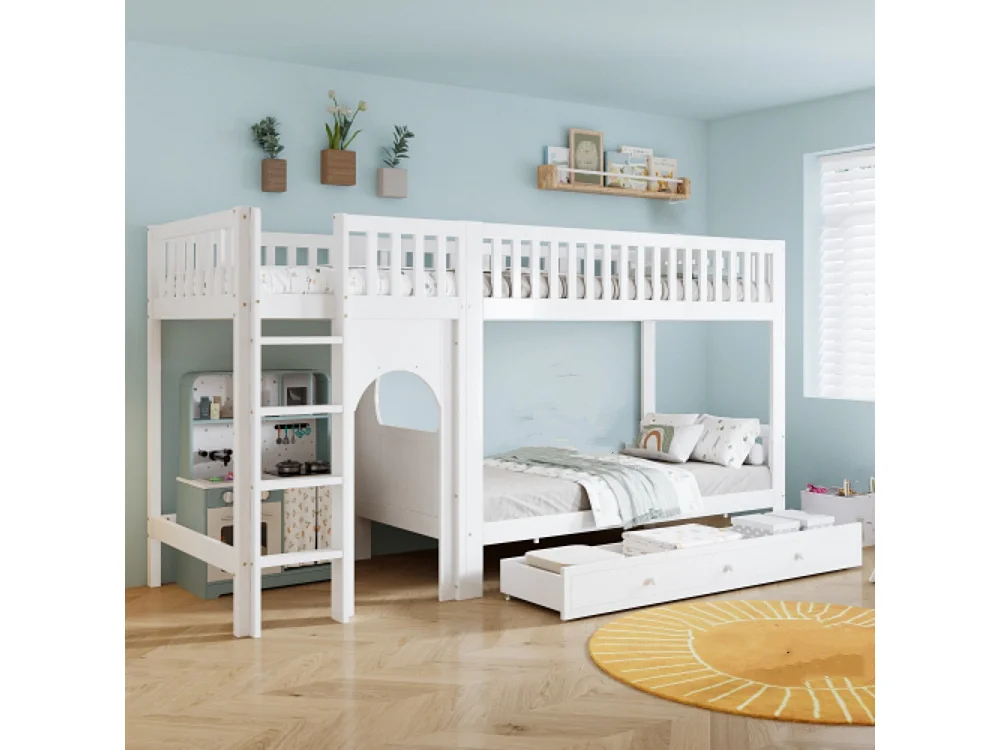 Etagenbett Kinderbett, Vierstufige gerade Leiter 90x200cm