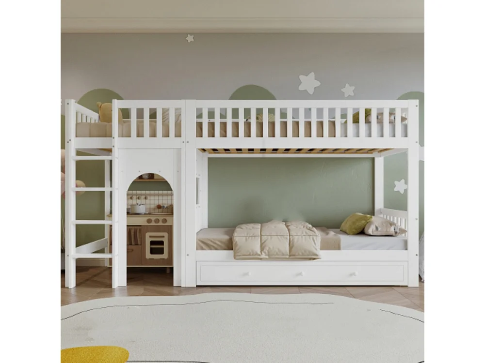 Etagenbett Kinderbett, Vierstufige gerade Leiter 90x200cm