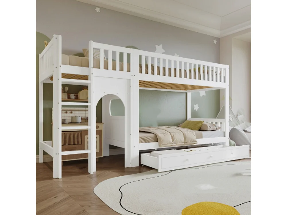 Etagenbett Kinderbett, Vierstufige gerade Leiter 90x200cm