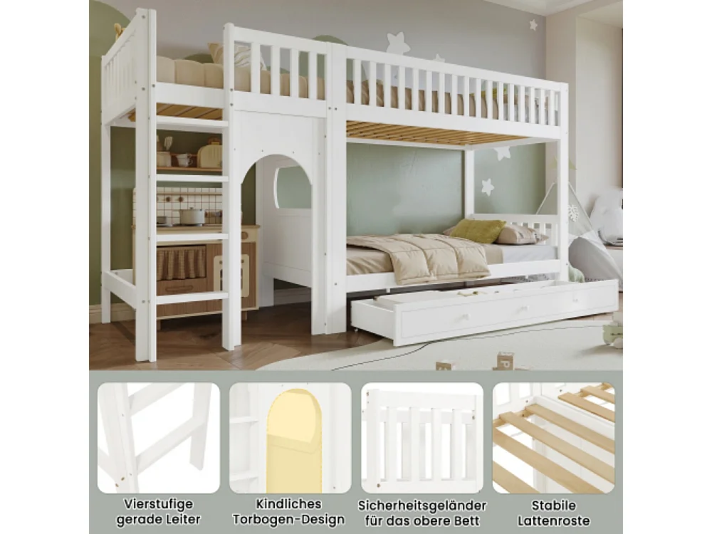 Etagenbett Kinderbett, Vierstufige gerade Leiter 90x200cm