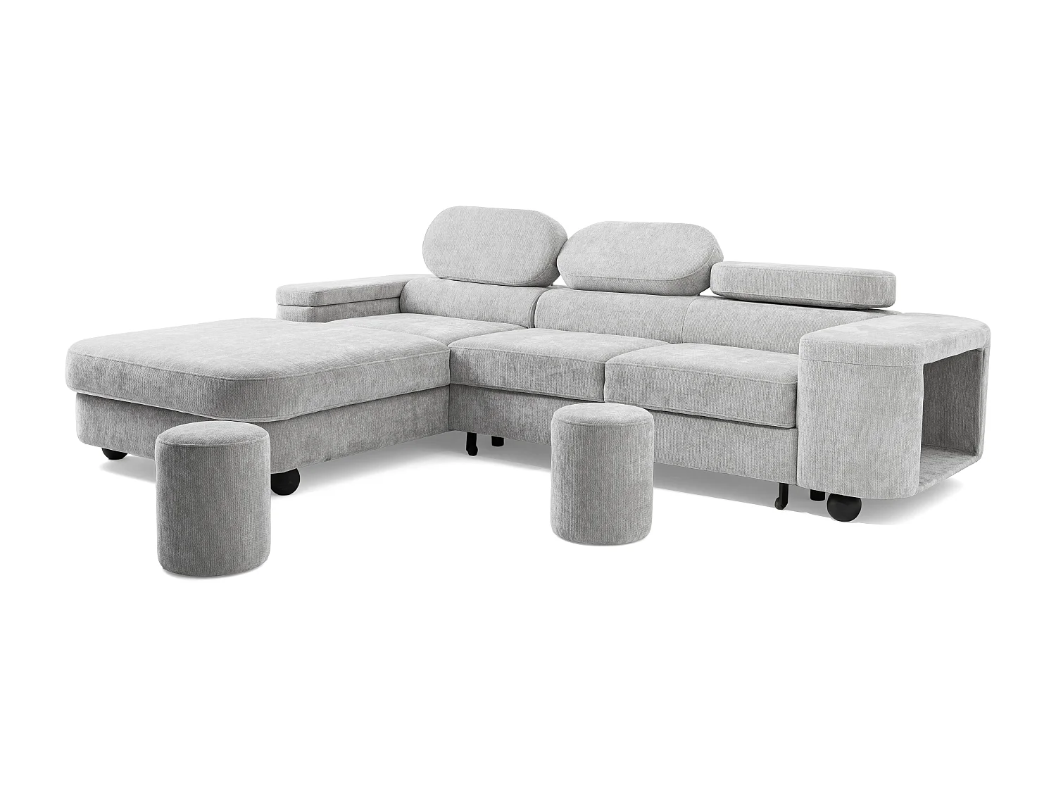 Canapé d'angle LOVE L Gauche avec fonction couchage 124x210 Chenille Gris clair
